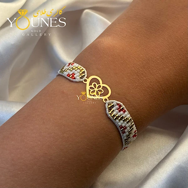 دستبند میوکی گل قلبی لیزری طلا